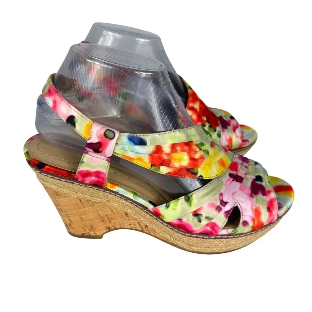 Naturalizer Lulianna Floral Wedge Sandals Multi Color N5 Comfort Size 7.5